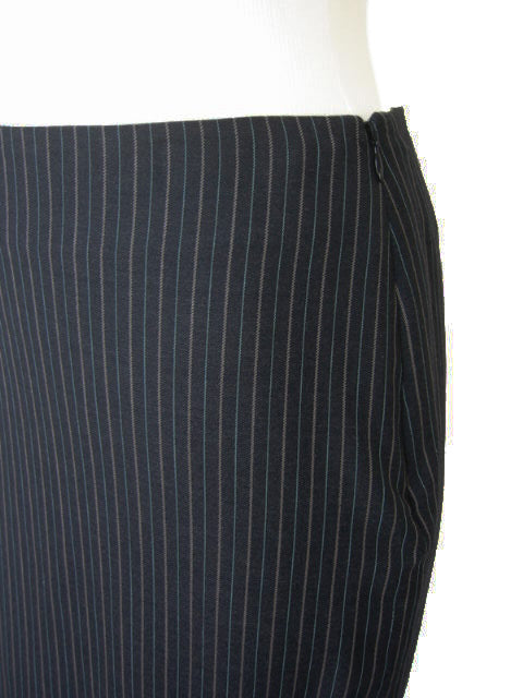 Kiton Women's Skirt Dark Charcoal Blue Striped Wool IT 42