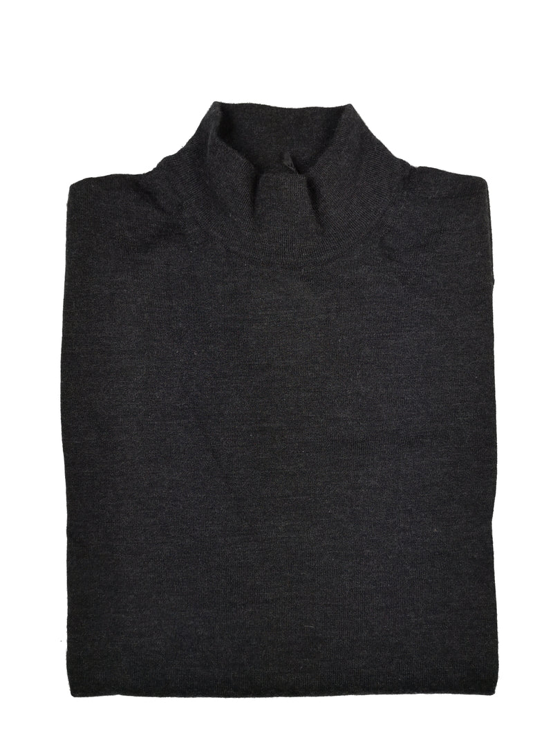 Kiton Sweater Medium Charcoal Grey Mock Turtleneck Pure Cashmere