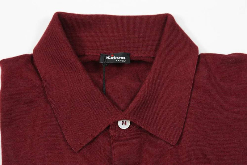 Kiton Sweater: Medium, Maroon, polo collar button front, cashmere/silk