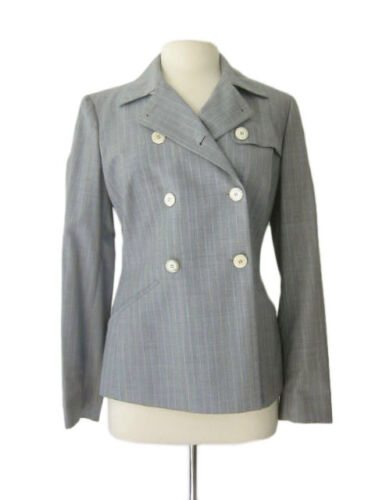 Kiton Women's Light Grey Pinstriped Wool Double Breasted Jacket/Coat IT 42/US 8