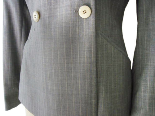 Kiton Women's Light Grey Pinstriped Wool Double Breasted Jacket/Coat IT 42/US 8