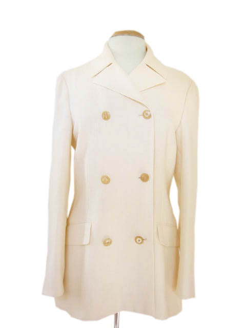 Kiton Women's Cream Herringbone Linen Double Breasted Belted Coat IT 42/US 8