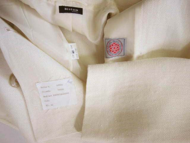Kiton Women's Cream Herringbone Linen Double Breasted Belted Coat IT 42/US 8