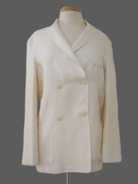 Kiton Women's Cream Double Breasted Linen Coat IT 42/US 8 Broken Button