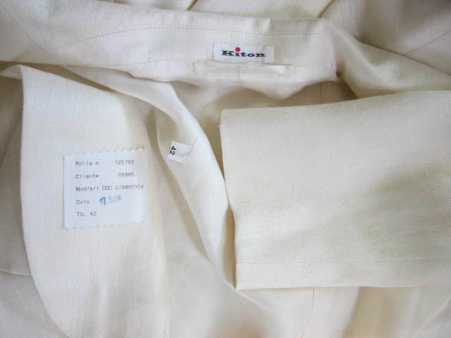Kiton Women's Cream Herringbone Linen Coat IT 42/US 8 Stained