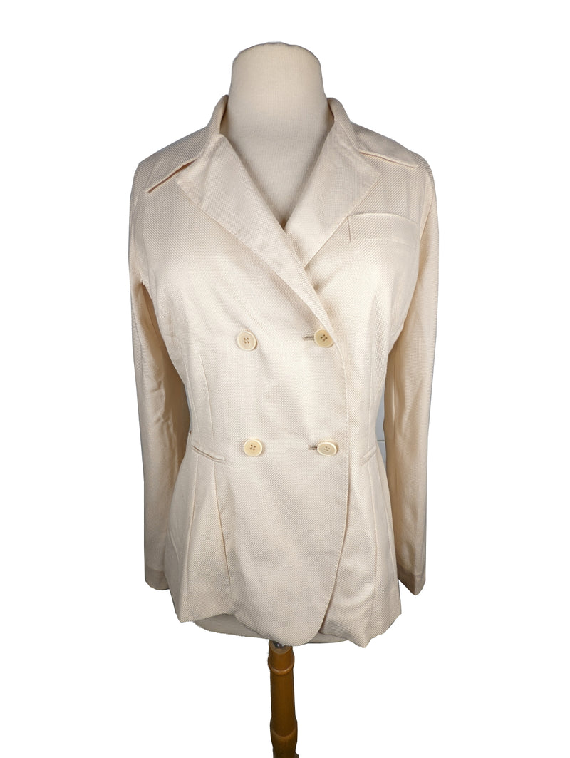 Kiton Women's Cream Cashmere/Silk Hopsack Spring DB Coat IT 42/US 8/10