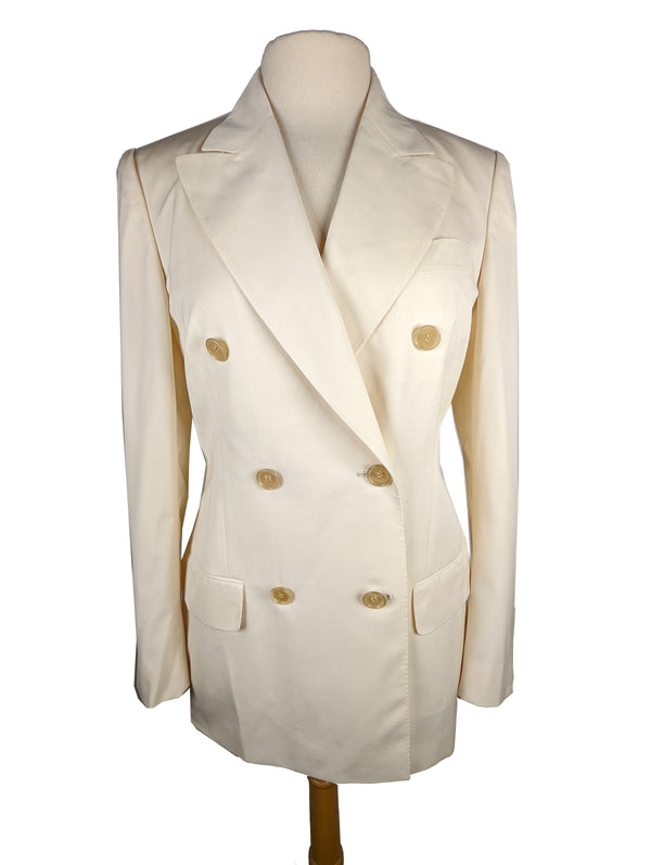 Kiton Women's Cream Double Breasted Wool Blazer IT 42/US 8 DMG