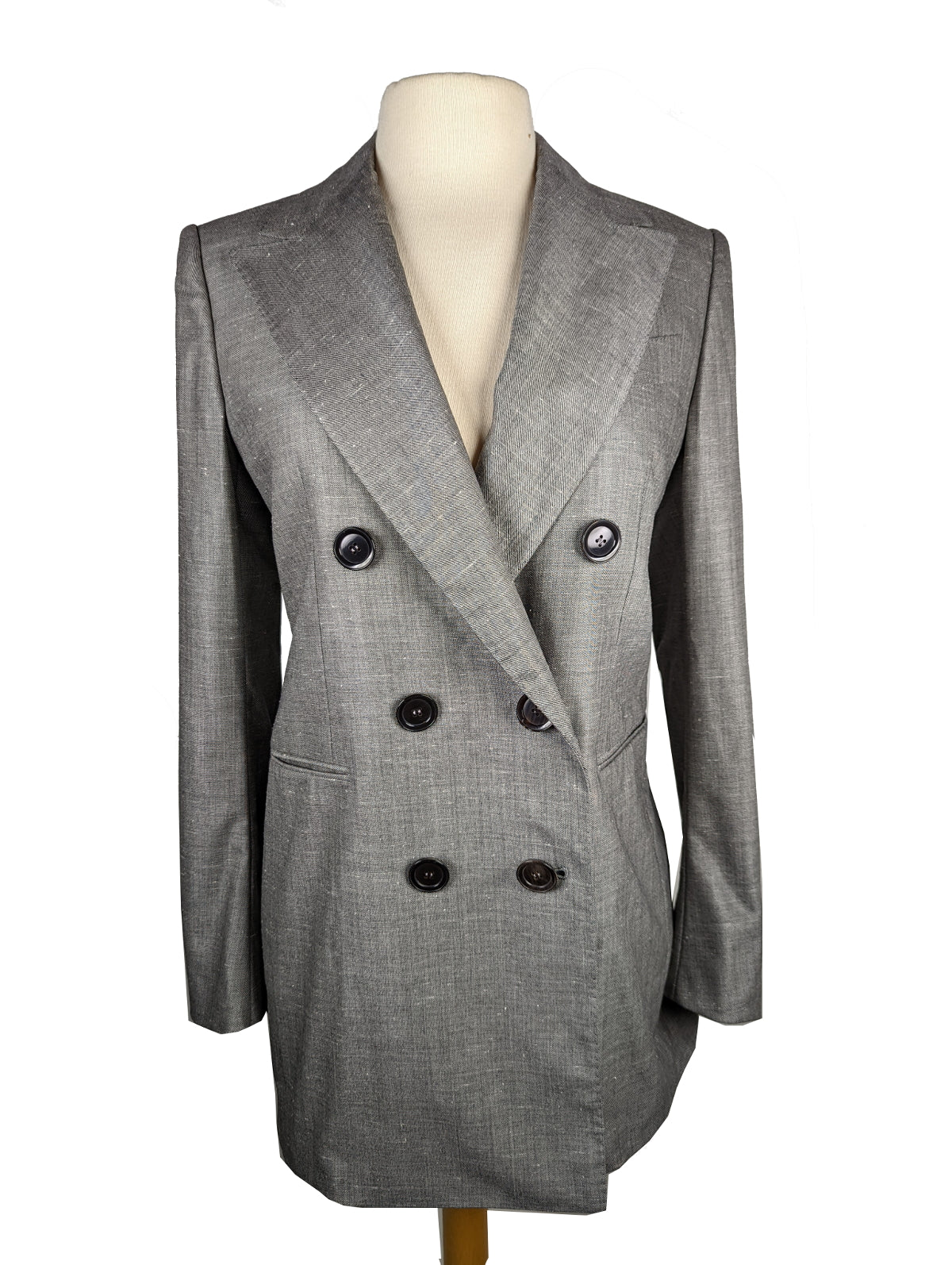 sizeXL☆極美品☆キトン KITON スーパー150’s製段返３釦ジャケット Kiton Women's Grey Melange Double Breasted Wool/Silk Blazer
