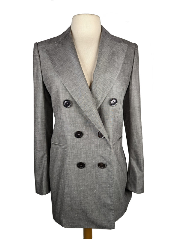 Kiton Women's Grey Melange Double Breasted Wool/Silk Blazer IT 42/US 8/10