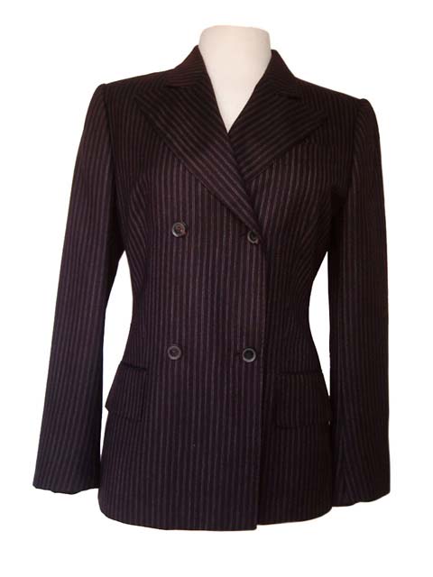 Kiton Women's Brown Striped Double Breasted Wool Blazer IT 42/US 8/10