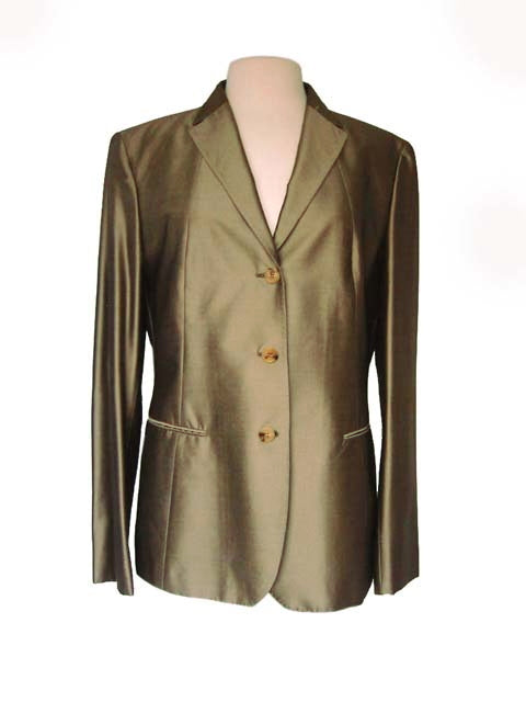 Kiton Women's Golden Olive Silk Blend Blazer IT 48/US 14/16