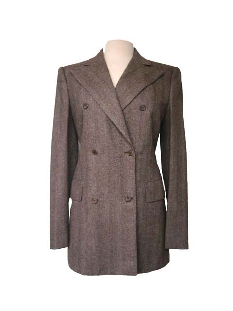 Kiton Women's Oatmeal Brown Herringbone Double Breasted Wool Blazer IT 42/US 8/10