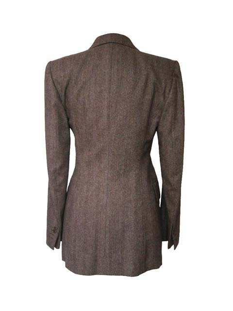 Kiton Women's Oatmeal Brown Herringbone Double Breasted Wool Blazer IT 42/US 8/10