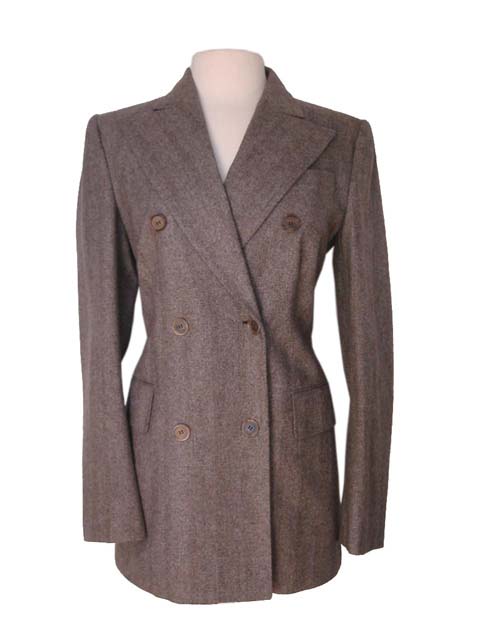 Kiton Women's Oatmeal Brown Herringbone Double Breasted Wool Blazer IT 42/US 8/10