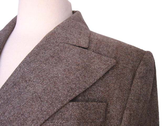 Kiton Women's Oatmeal Brown Herringbone Double Breasted Wool Blazer IT 42/US 8/10