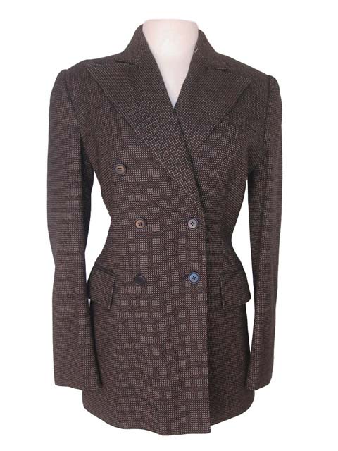 Kiton Women's Charcoal/Gold check Double Breasted Wool Blazer IT 42/US 8/10