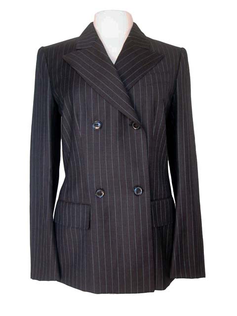 Kiton Women's Charcoal Striped Double Breasted Wool Blazer IT 42/US 8/10