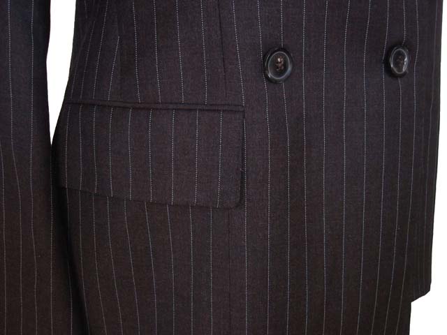 Kiton Women's Charcoal Striped Double Breasted Wool Blazer IT 42/US 8/10