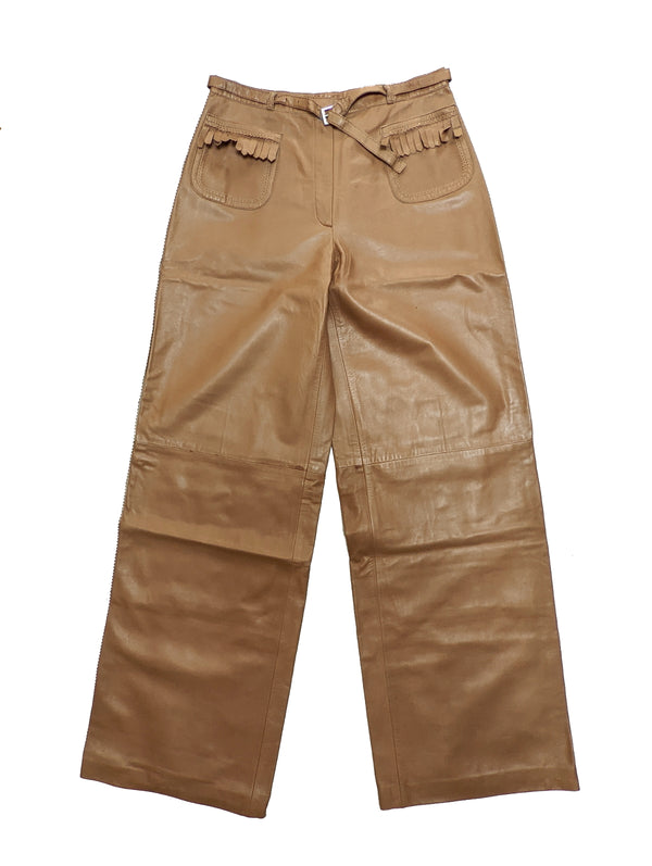 Kiton Women's Trousers Tan Fringed Leather IT 42