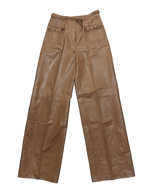 Kiton Women's Trousers Tan Fringed Leather IT 40