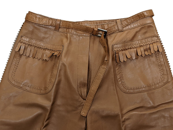 Kiton Women's Trousers Tan Fringed Leather IT 40