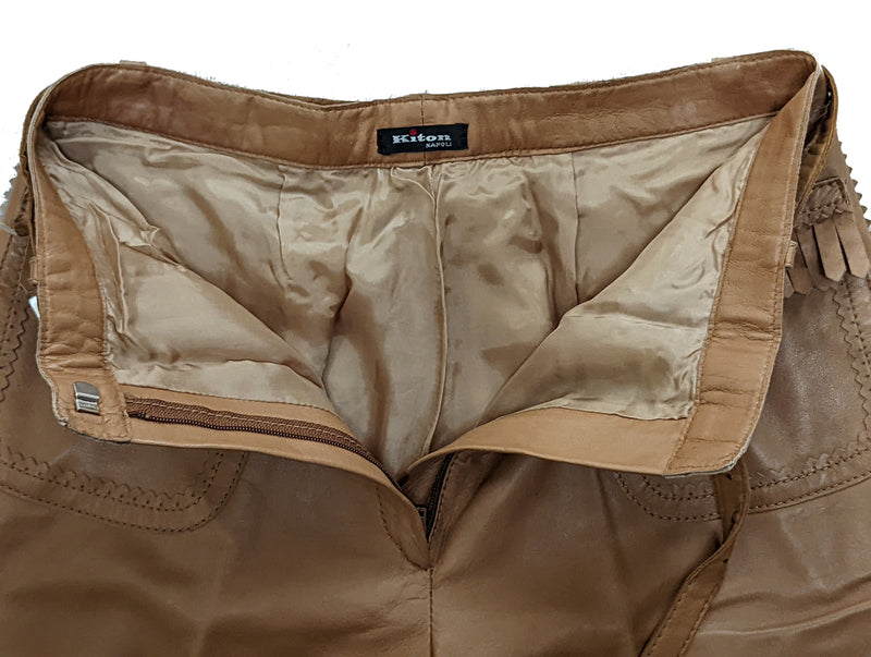 Kiton Women's Trousers Tan Fringed Leather IT 40