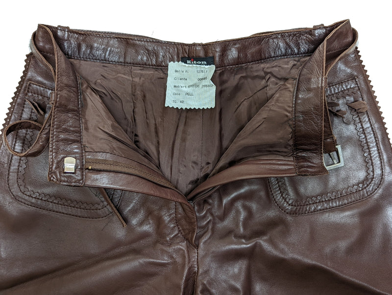 Kiton Women's Trousers Dark Brown Fringed Leather IT 42