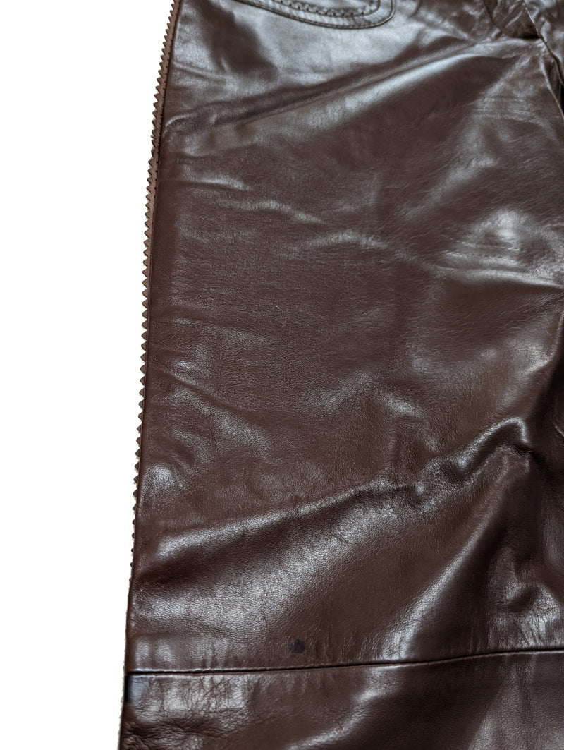 Kiton Women's Trousers Dark Brown Fringed Leather IT 42