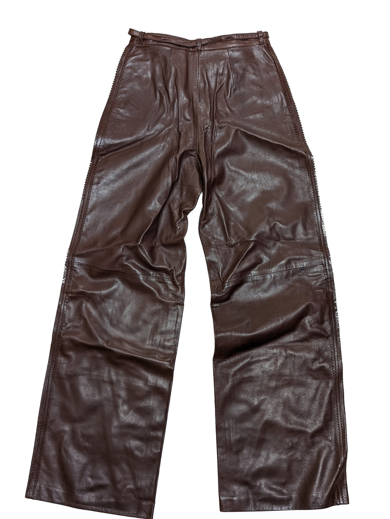Kiton Women's Trousers Dark Brown Fringed Leather IT 42