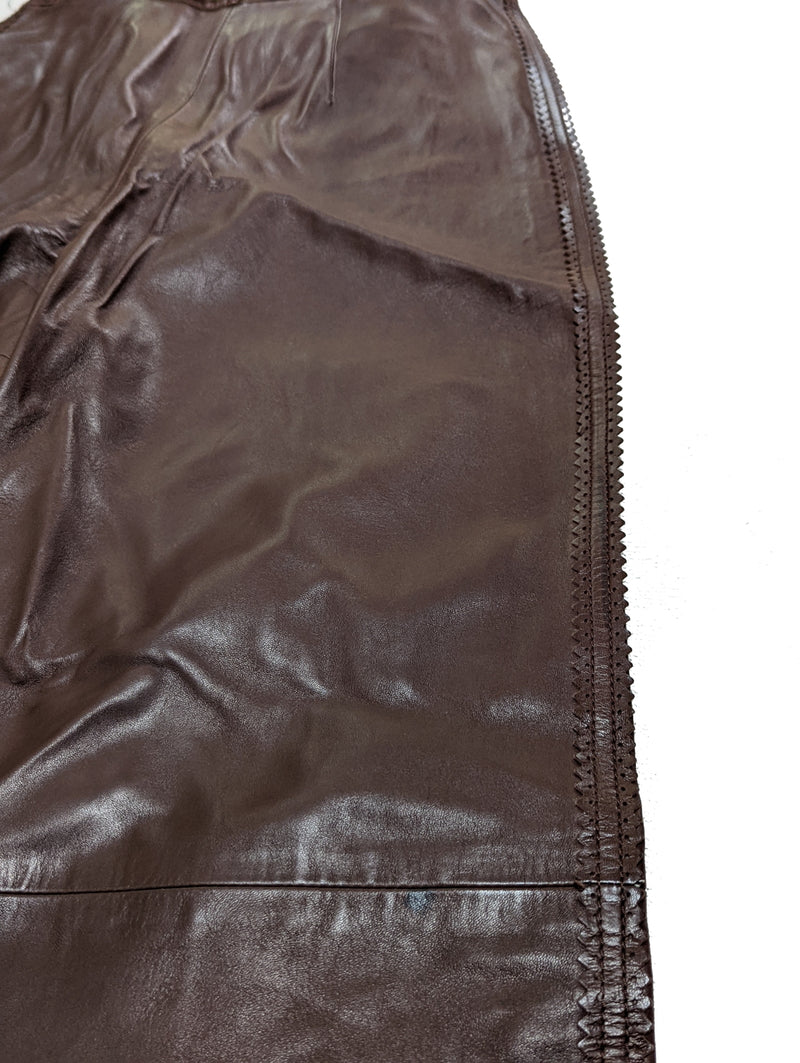 Kiton Women's Trousers Dark Brown Fringed Leather IT 42