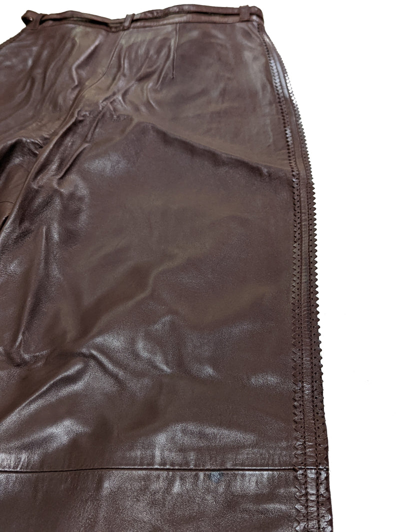 Kiton Women's Trousers Dark Brown Fringed Leather IT 42