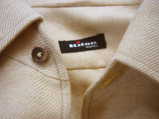 Kiton Sport Shirt M Yellowish Beige Cotton Flannel