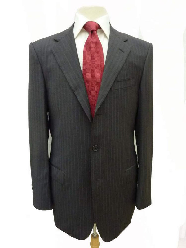 Lanvin by Caruso Suit 40L, Dark gray with purple stripe, 3-button, pure wool - slightly irregular