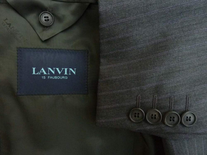 Lanvin by Caruso Suit 40L, Dark gray with purple stripe, 3-button, pure wool - slightly irregular