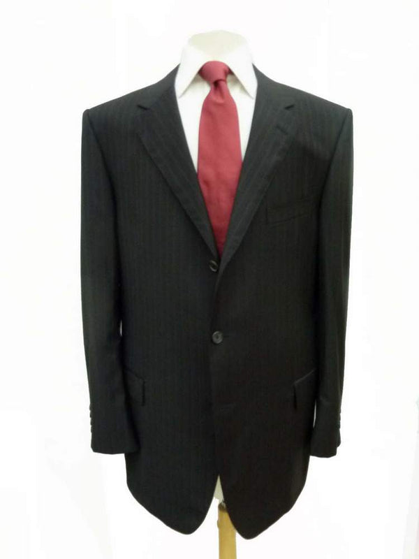 Lanvin by Caruso Suit 47L/48L, Black tonal stripes, 3-button, pure wool - slightly irregular