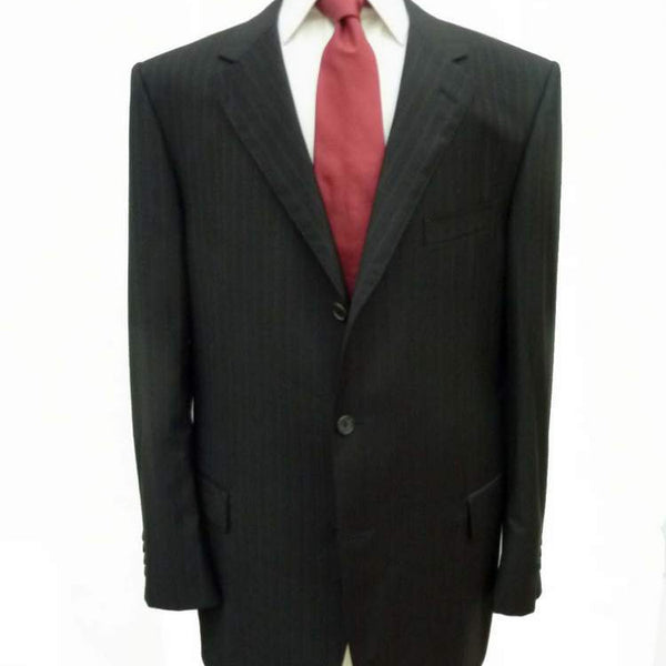 Lanvin by Caruso Suit 47L 48L Black tonal stripes 3 button pure