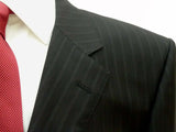 Lanvin by Caruso Suit 47L/48L, Black tonal stripes, 3-button, pure wool - slightly irregular