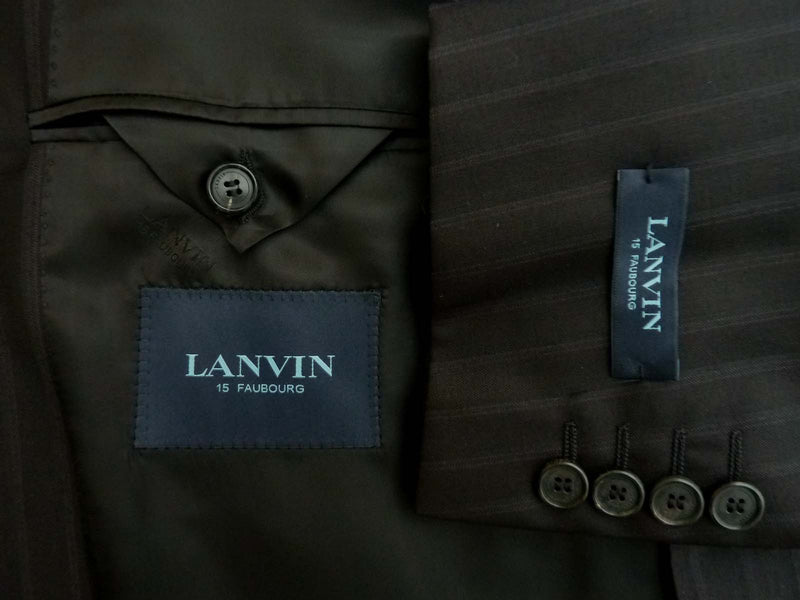 Lanvin by Caruso Suit 47L/48L, Black tonal stripes, 3-button, pure wool - slightly irregular