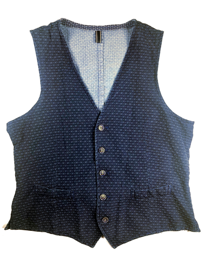 LBM 1911 Vest Small/48, Denim blue geometric pattern Cotton