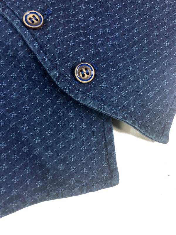 LBM 1911 Vest Small/48, Denim blue geometric pattern Cotton