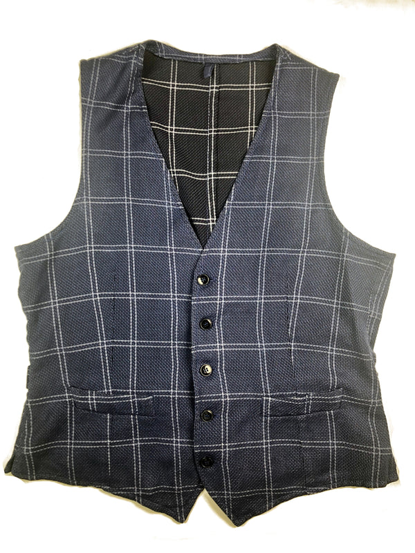 LBM 1911 Vest Small/48, Ink blue windowpane Cotton/Linen blend