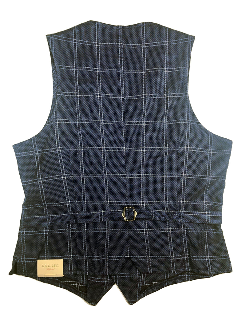 LBM 1911 Vest Small/48, Ink blue windowpane Cotton/Linen blend