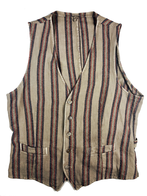 LBM 1911 Vest Large/52, Beige with Indigo/Terracotta stripes Cotton blend