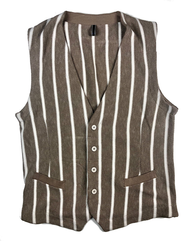 LBM 1911 Vest Large/52, Taupe brown with white stripes Cotton/Linen