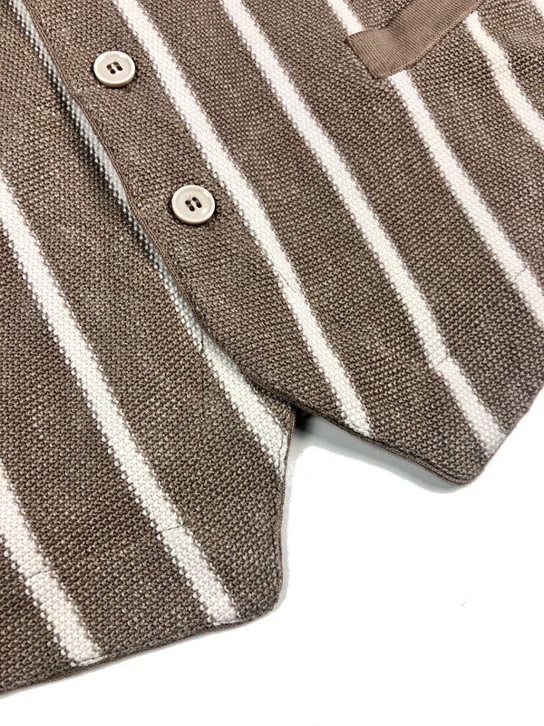 LBM 1911 Vest Medium/50, Taupe brown with white stripes Cotton/Linen