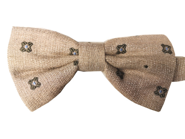 LBM 1911 Bow Tie, Beige Olive/Sky geometric pattern Cotton/Silk