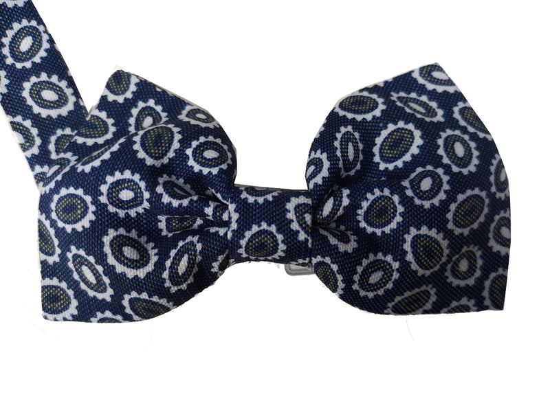LBM 1911 Bow Tie, Dark blue with olive/white print Linen/Cotton