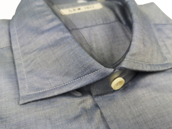 LBM 1911 Shirt 15.75, Soft blue twill Spread collar Cotton