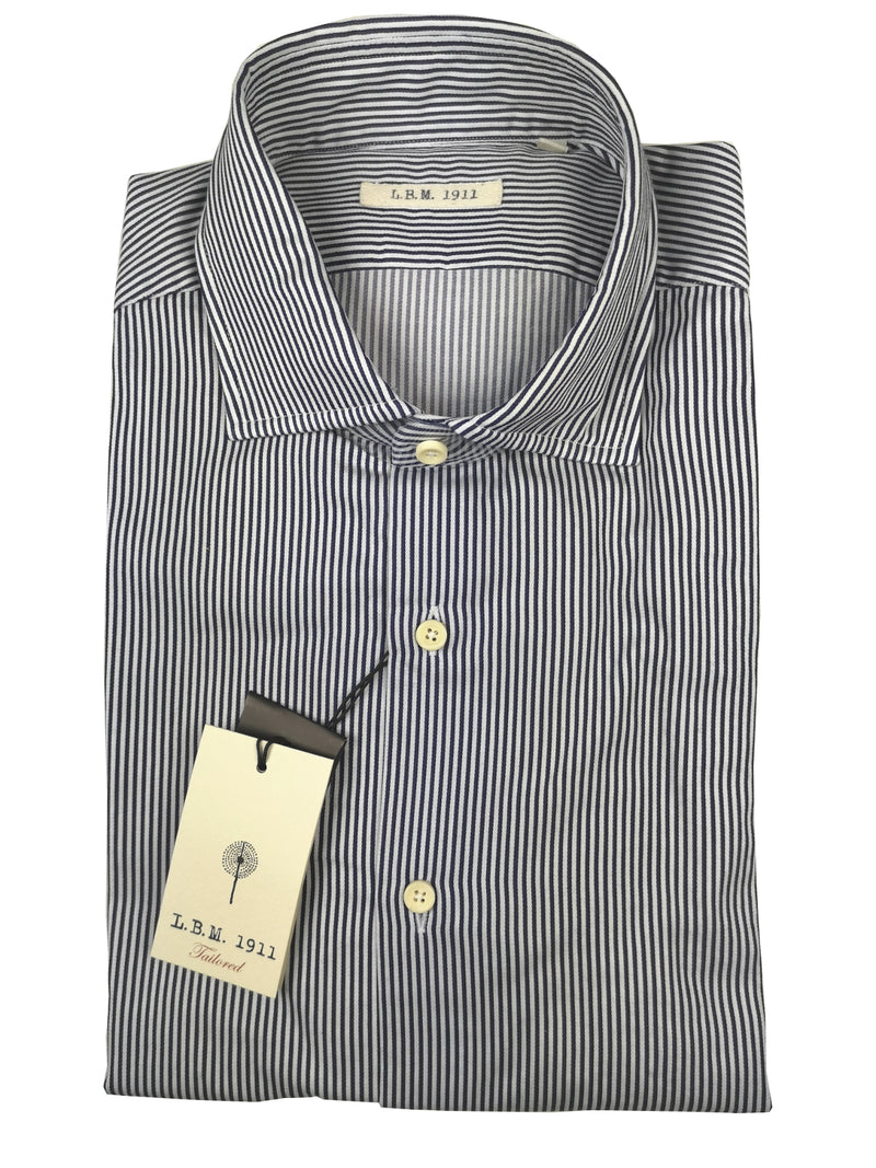 LBM 1911 Shirt 15.75, Black/white stripe Spread collar Cotton