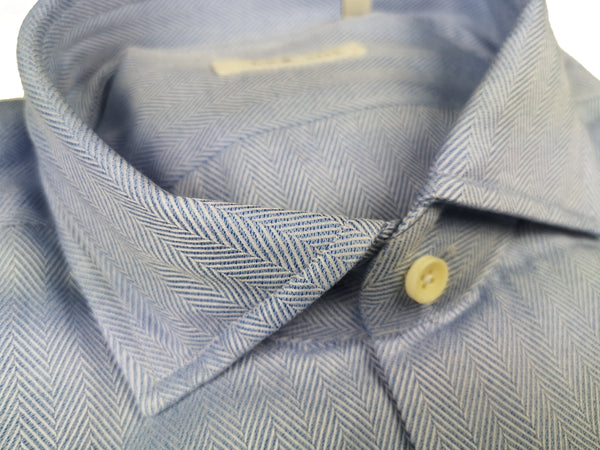 LBM 1911 Shirt 15.75, Light blue herringbone Spread collar Cotton